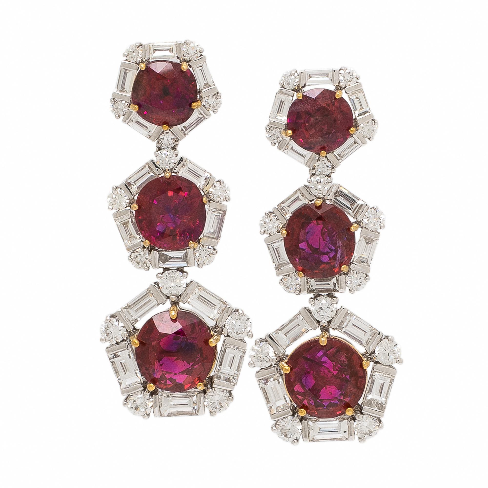 Burmese Ruby and Diamond Drop Earrings