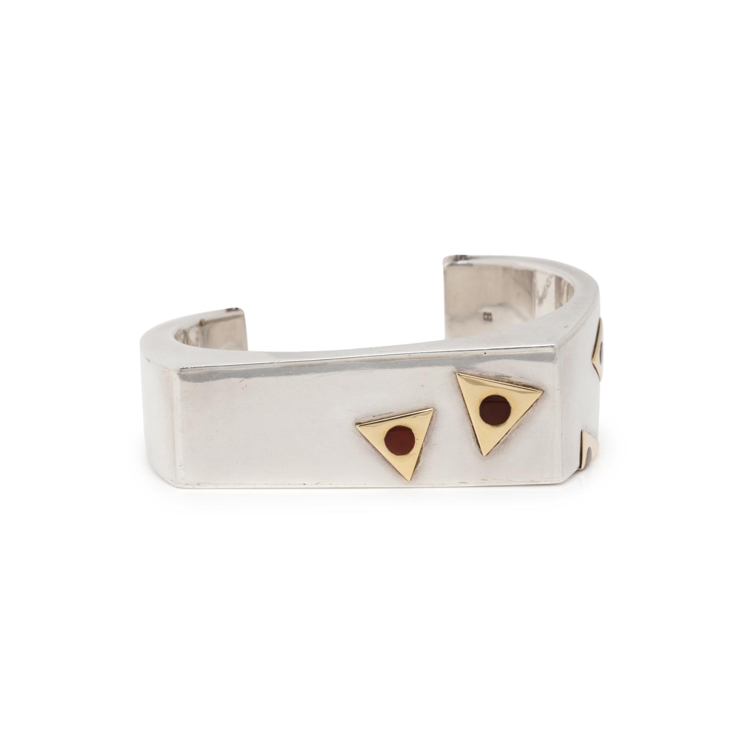 CARTIER, STERLING SILVER, YELLOW GOLD AND ENAMEL CUFF BRACELET