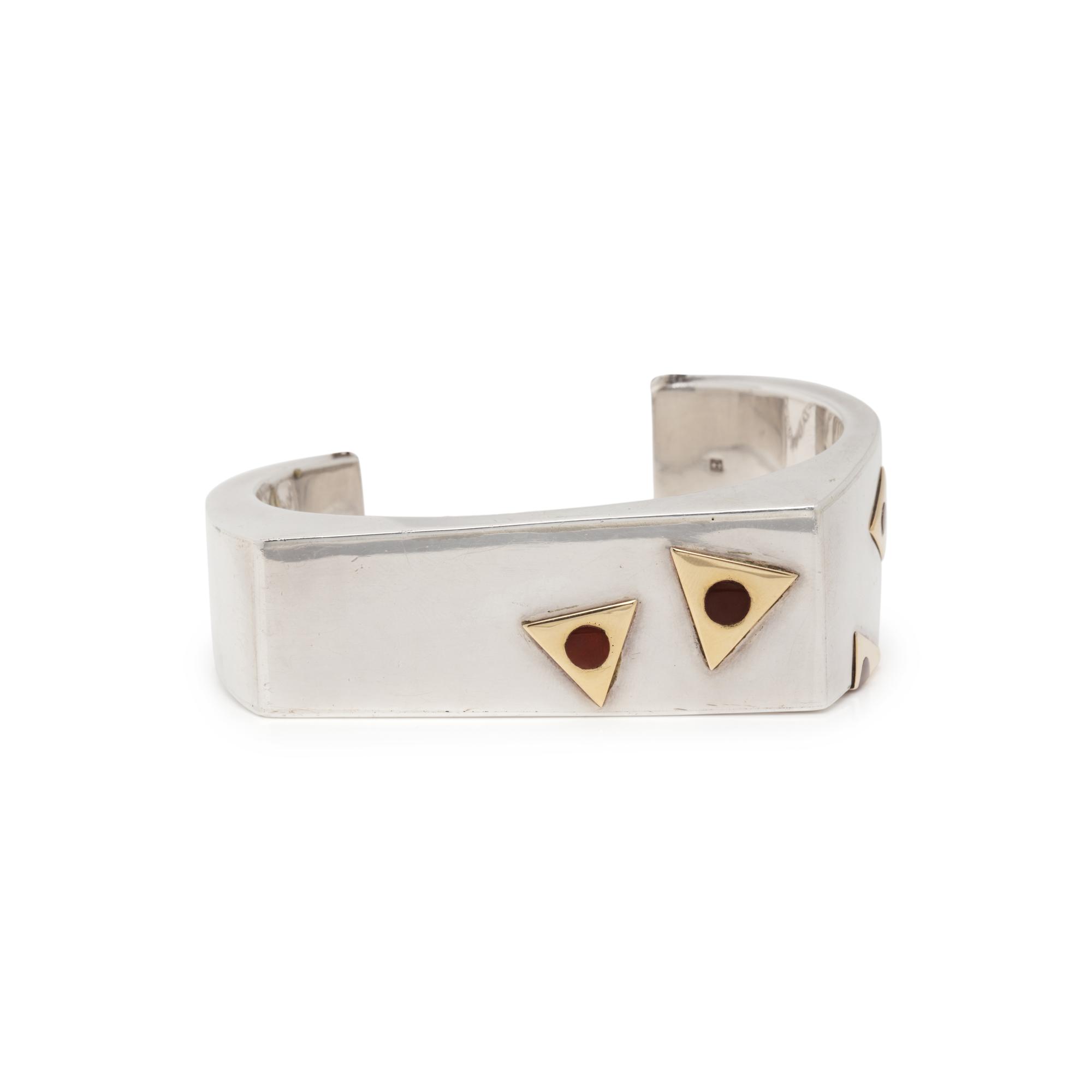 CARTIER, STERLING SILVER, YELLOW GOLD AND ENAMEL CUFF BRACELET