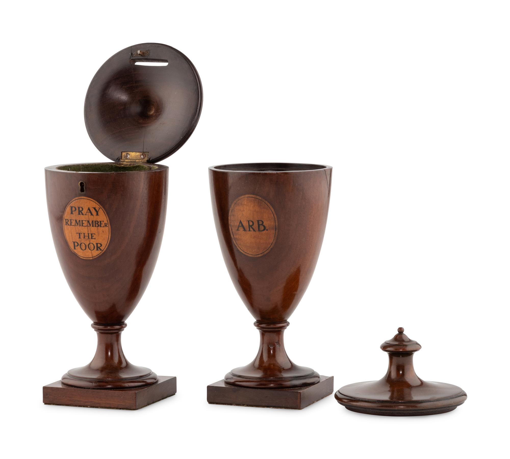 A Pair of George III Mahogany Alms Urns