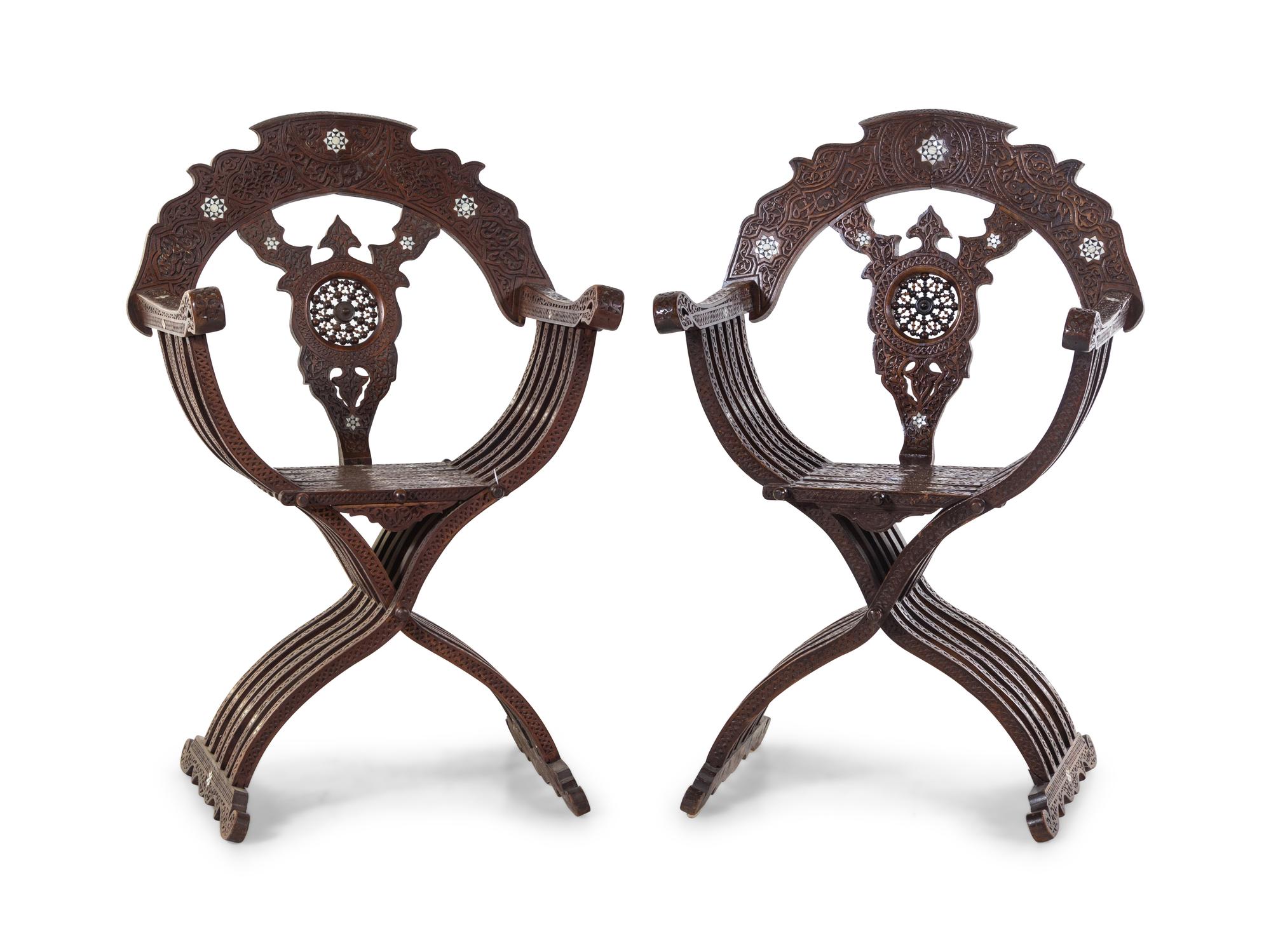 A Pair of Syrian Carved Armchairs