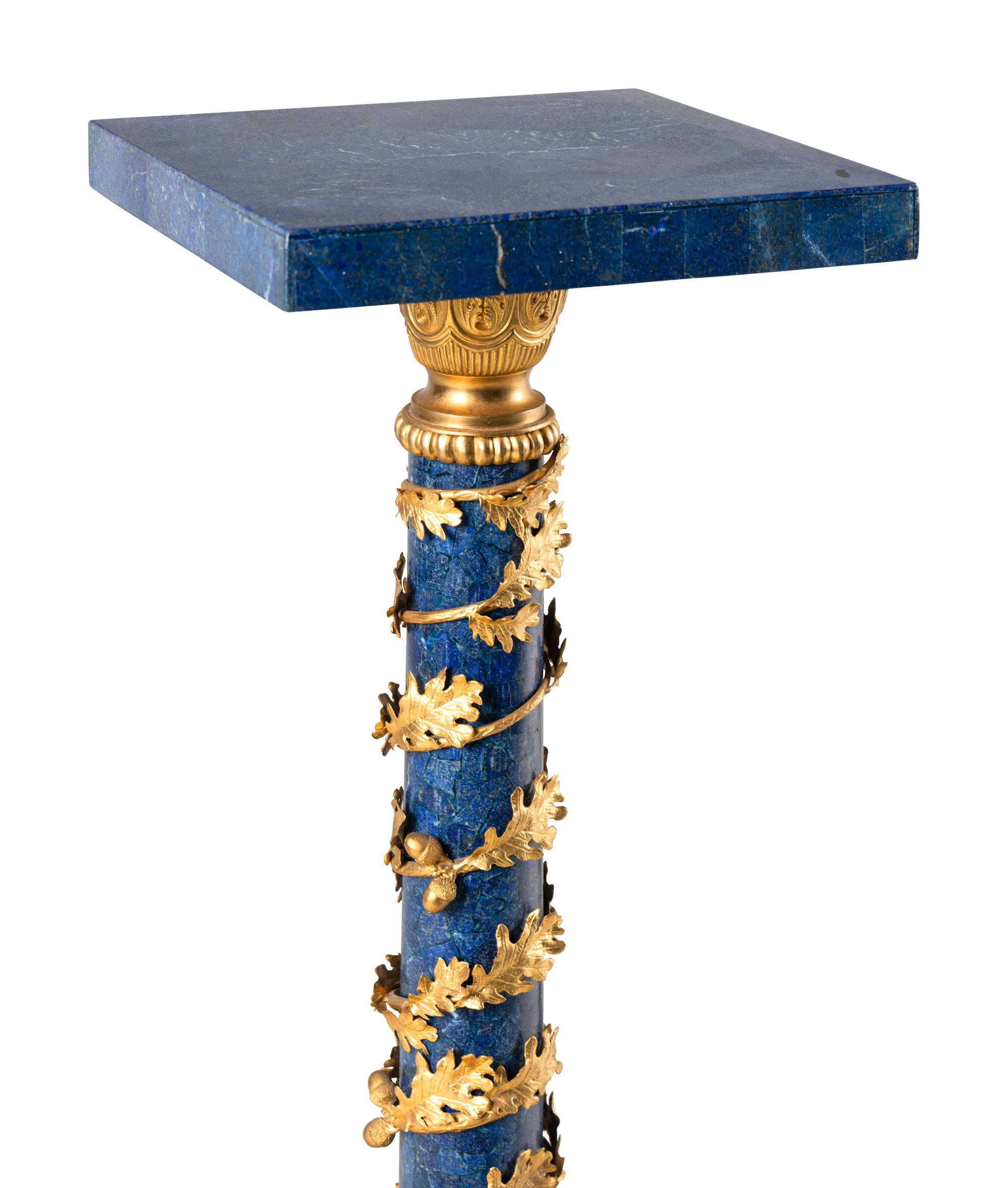 A Pair of Empire Style Gilt Bronze Mounted Lapis Lazuli Pedestals