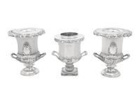 A Pair of English Frosted Glass and Silver-Plate Wine Coolers
