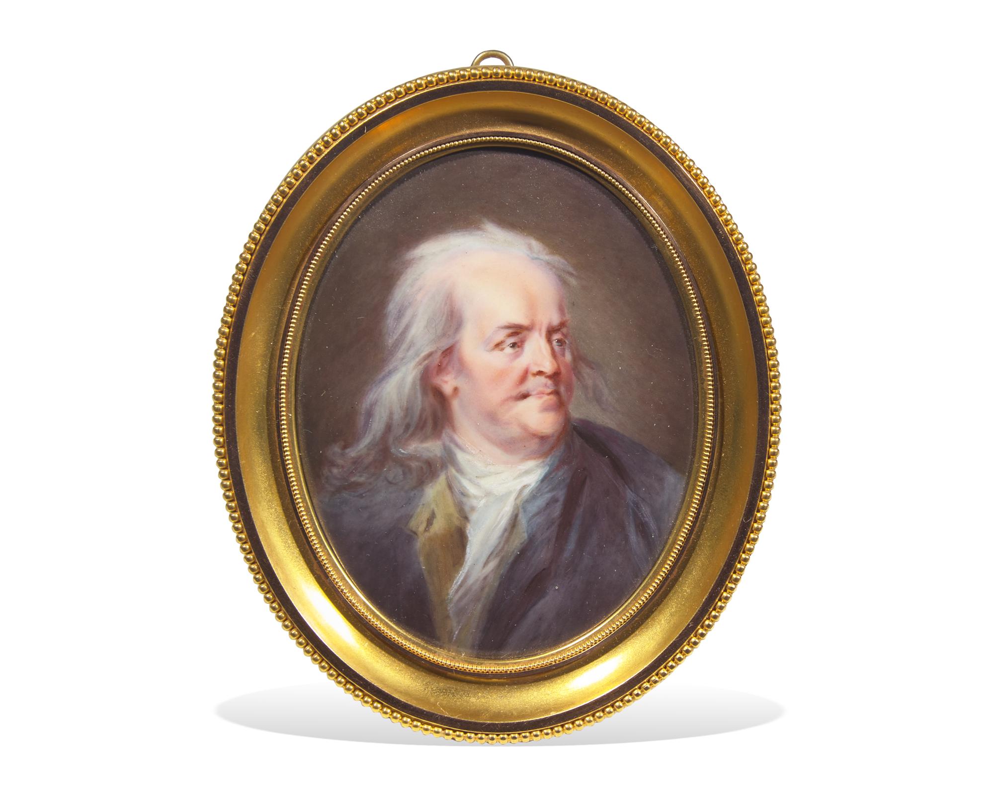 After Jacques Thouron (Swiss, 1749-1789), An Enameled Portrait Miniature of Benjamin Franklin (1706-1790)