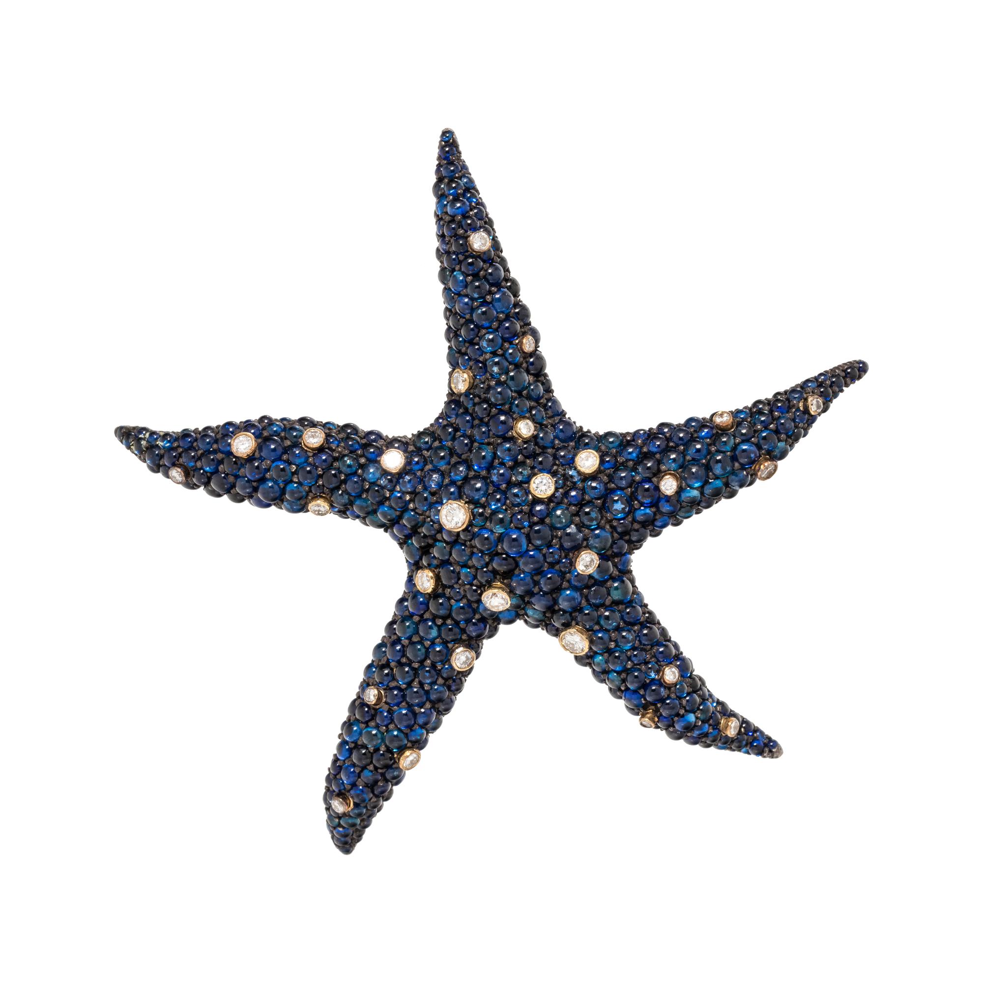 EVELYN CLOTHIER, SAPPHIRE AND DIAMOND STARFISH BROOCH