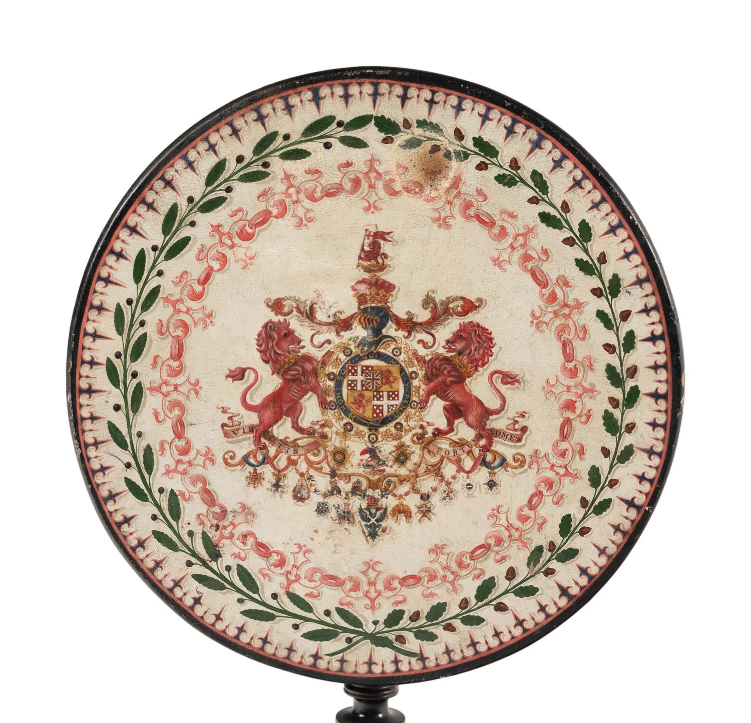 A William IV Ebonized and Polychrome Decorated Tea Table