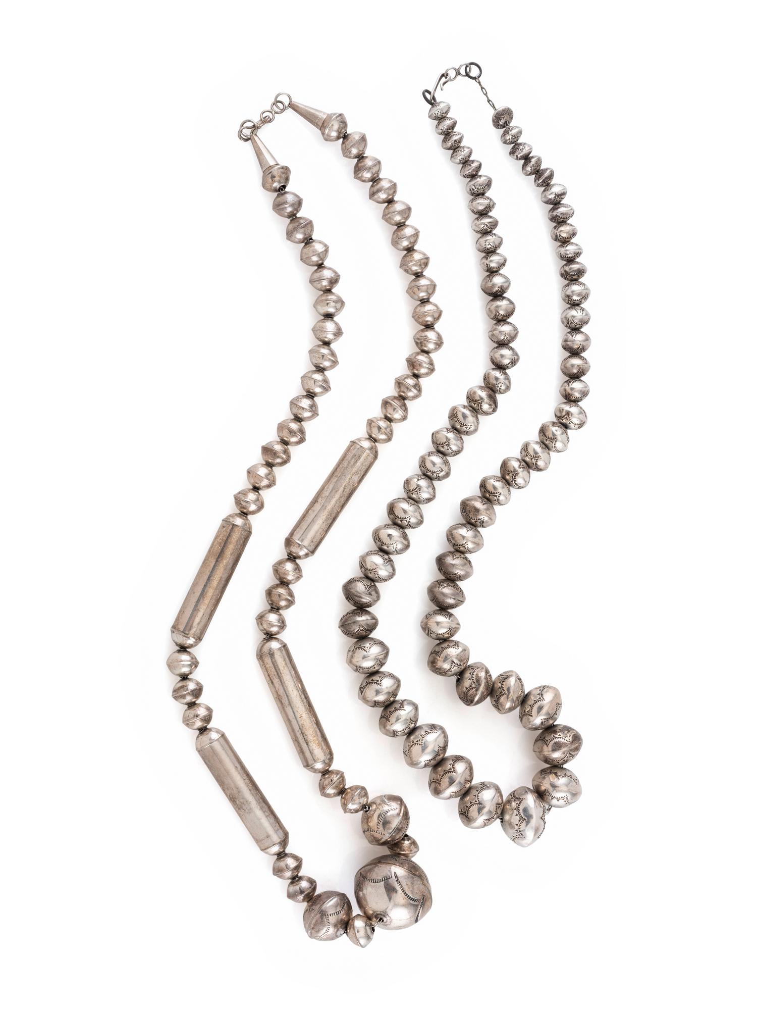 Pair of Navajo Silver Pearl Necklaces