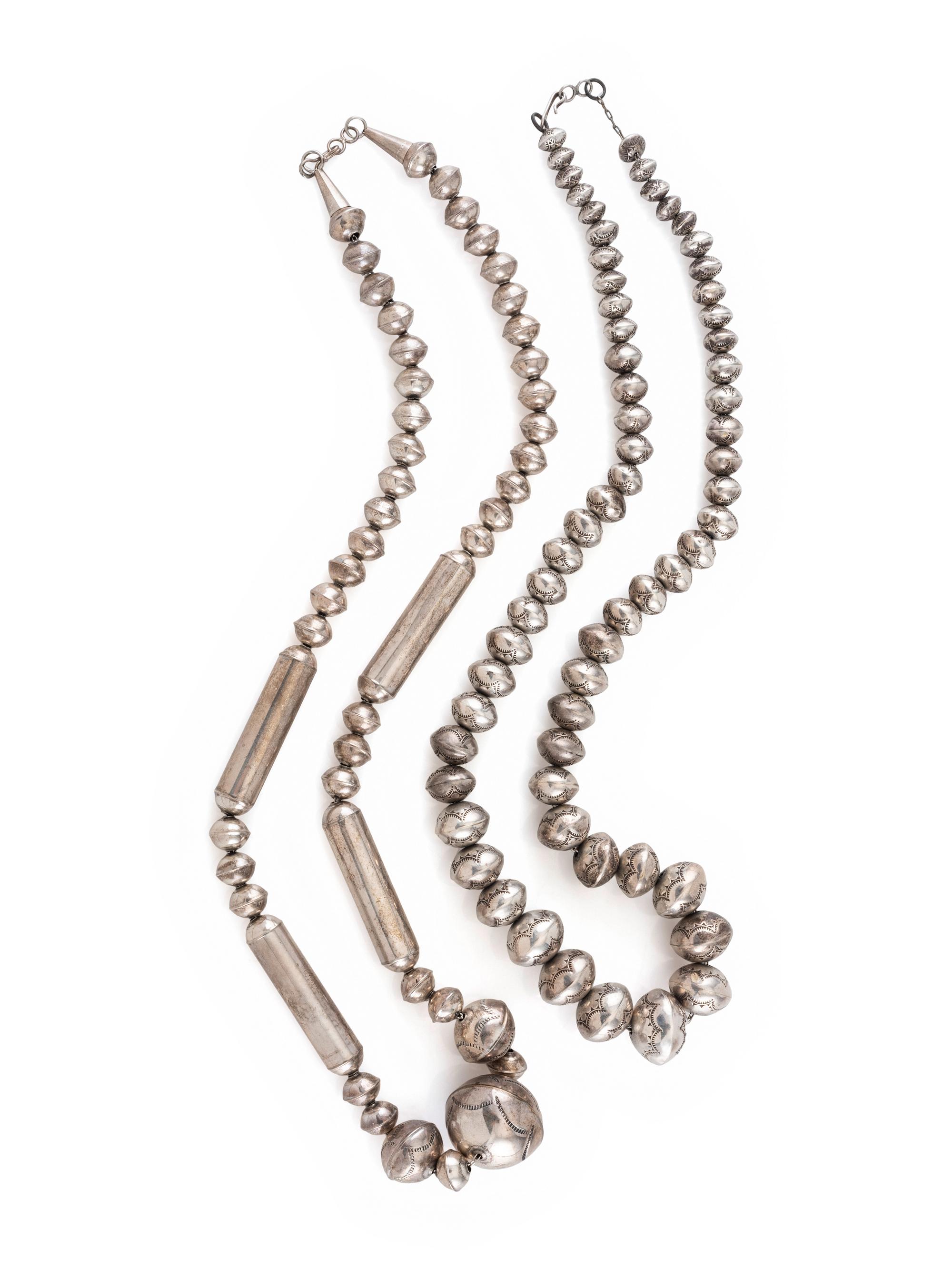Pair of Navajo Silver Pearl Necklaces