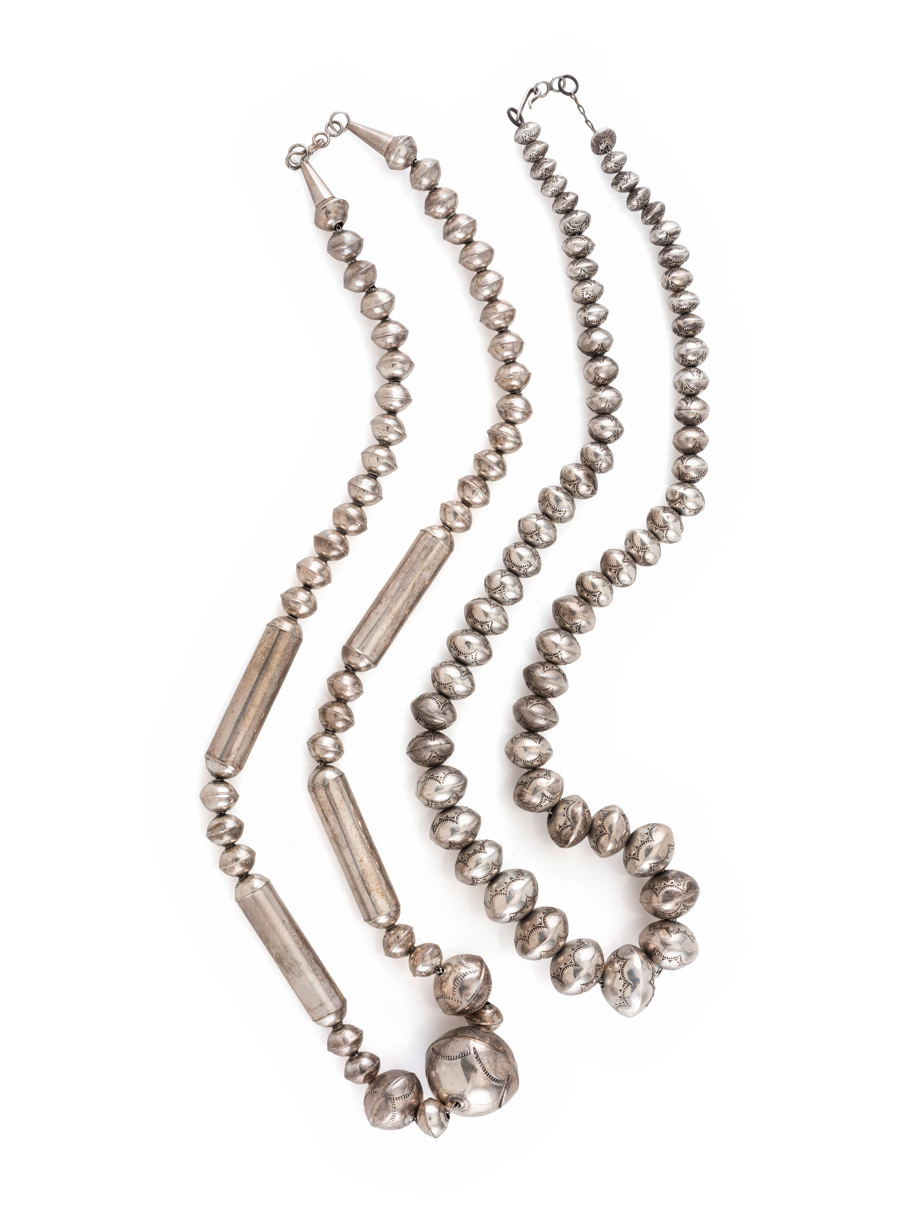 Pair of Navajo Silver Pearl Necklaces