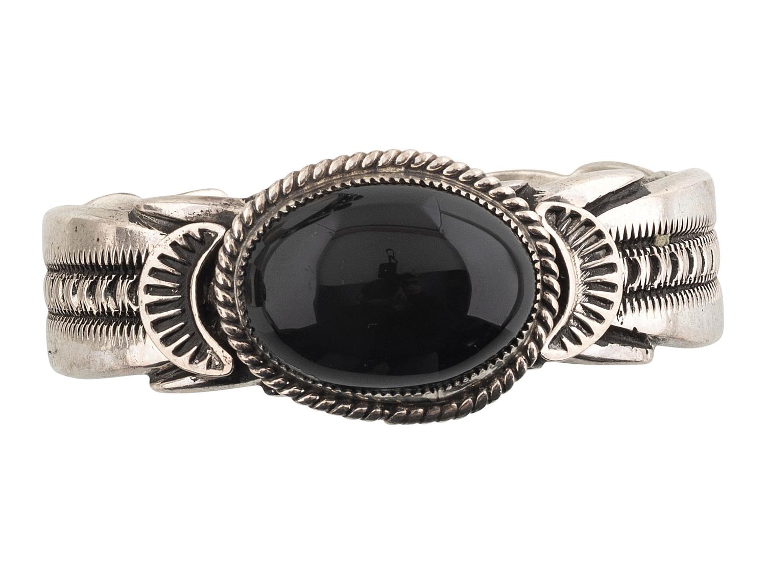 Navajo Sterling Silver and Jet Cuff Bracelet