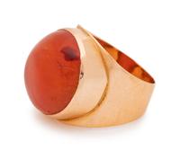 A Rose Gold and Red Hardstone Ring,