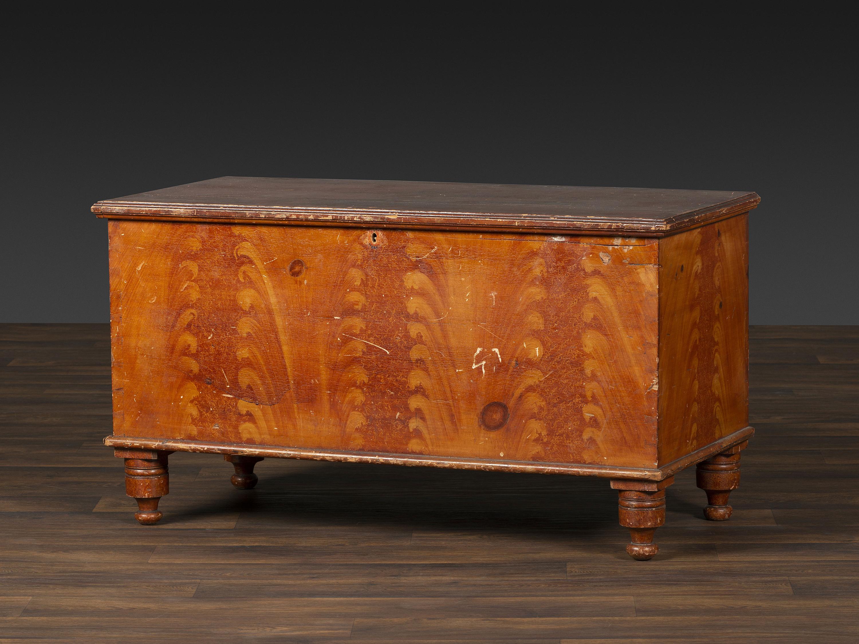 A Country Grain Painted Poplar and Pine Blanket Chest