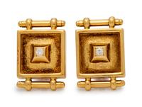 A Pair of 18 Karat Yellow Gold and Diamond Earclips, Greek,