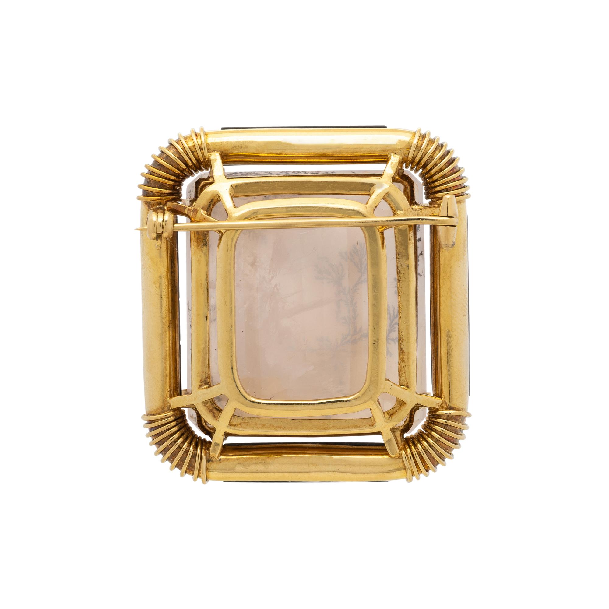 DENDRITIC QUARTZ AND ONYX BROOCH