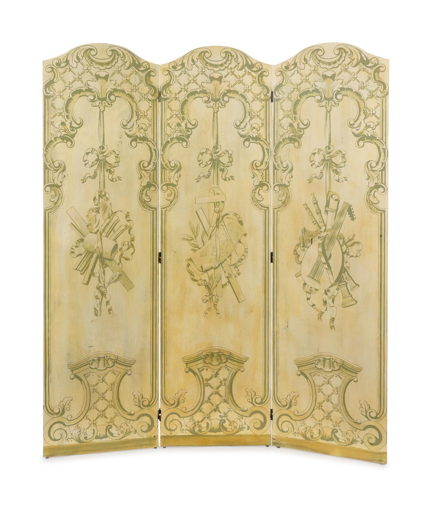 A Louis XV Style Painted Three-Panel Floor Screen — 20TH CENTURY