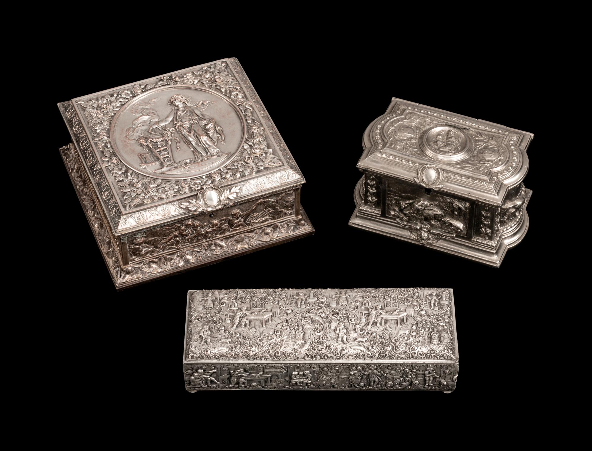 Three Silverplated Boxes — 19th Century