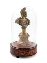 A Continental Bronze and Marble Bust with an Associated Glass Dome