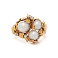 YELLOW GOLD, CULTURED PEARL AND DIAMOND RING