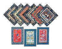 Seventeen Embroidered Silk Articles Length of largest 27 3/4 x 14 3/4 inches. — 19TH CENTURY