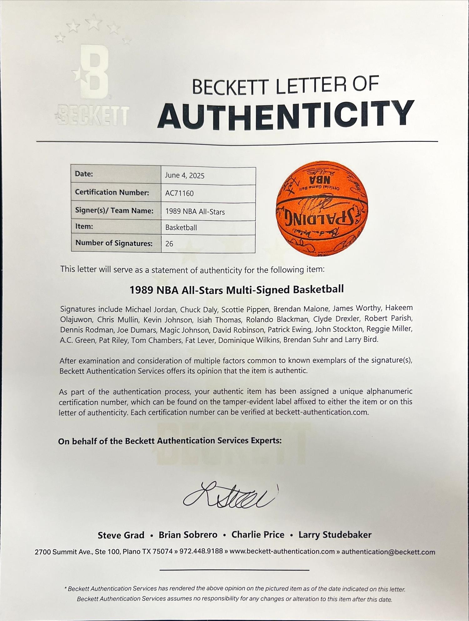 A 1989 NBA All Star Signed Autograph Basketball Featuring Michael Jordan (Beckett Authentication Services) - 26 Signatures