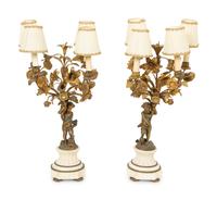 A Pair of Louis XVI Style Gilt Bronze and Marble Four-Light Candelabra