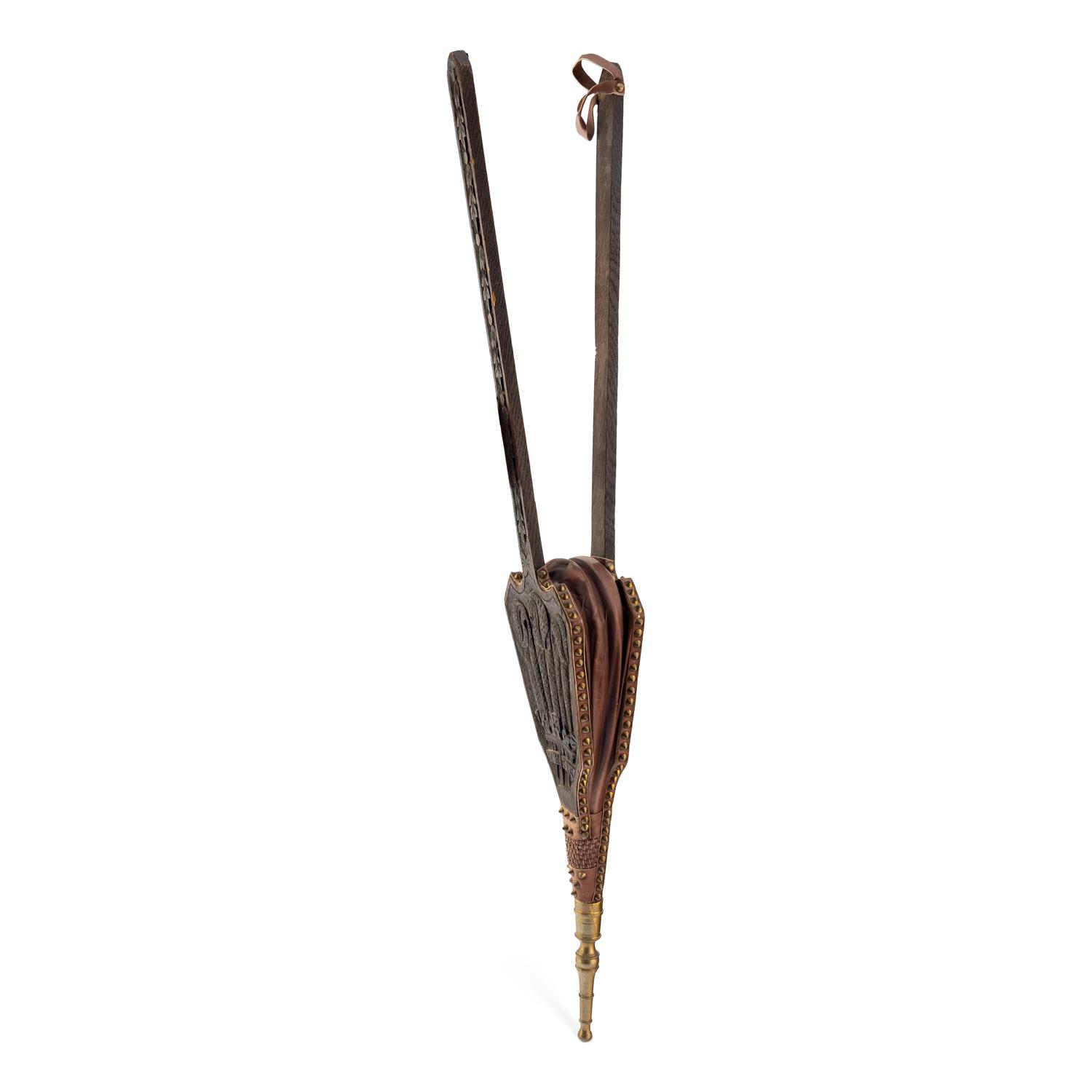 An English Prince-of-Wales Feathers Carved Oak and Leather Bellows