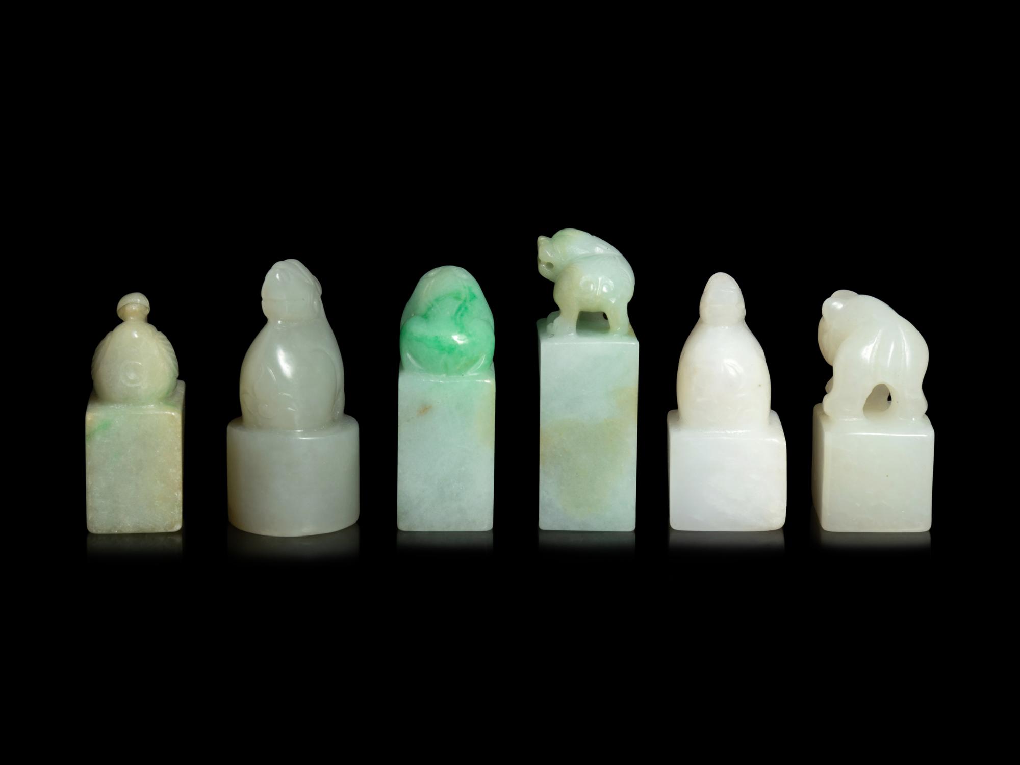 Six Chinese Jade and Jadeite Square Seals