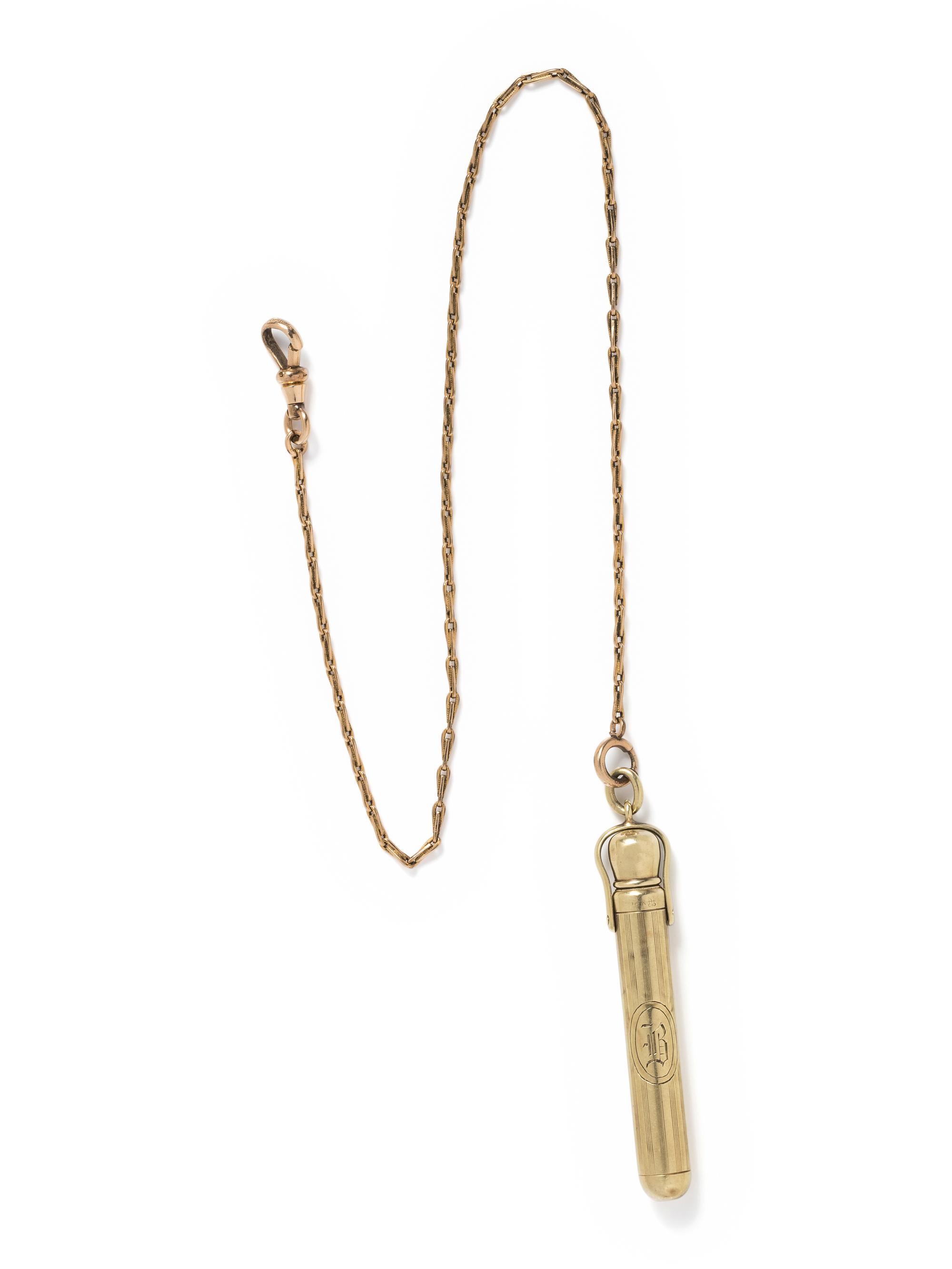 YELLOW GOLD MECHANICAL PENCIL AND FOB CHAIN