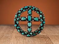 Large Sterling Silver and Turquoise Cluster Cross Pendant