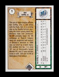 A 1989 Upper Deck Ken Griffey Jr. Rookie Baseball Card No. 1