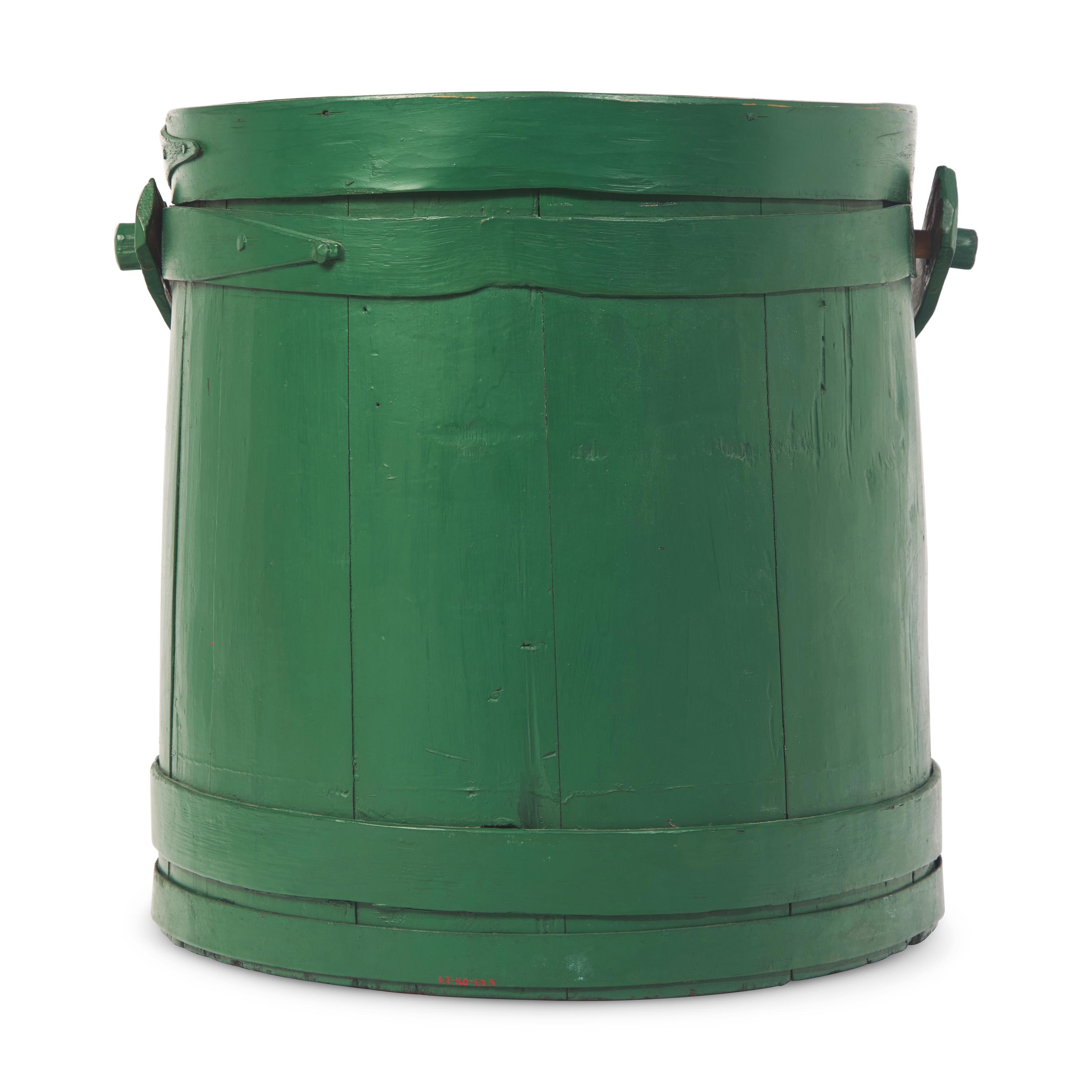 A Shaker Painted Firkin and a Maple and Pine Oval Two "Fingered" Pantry Box