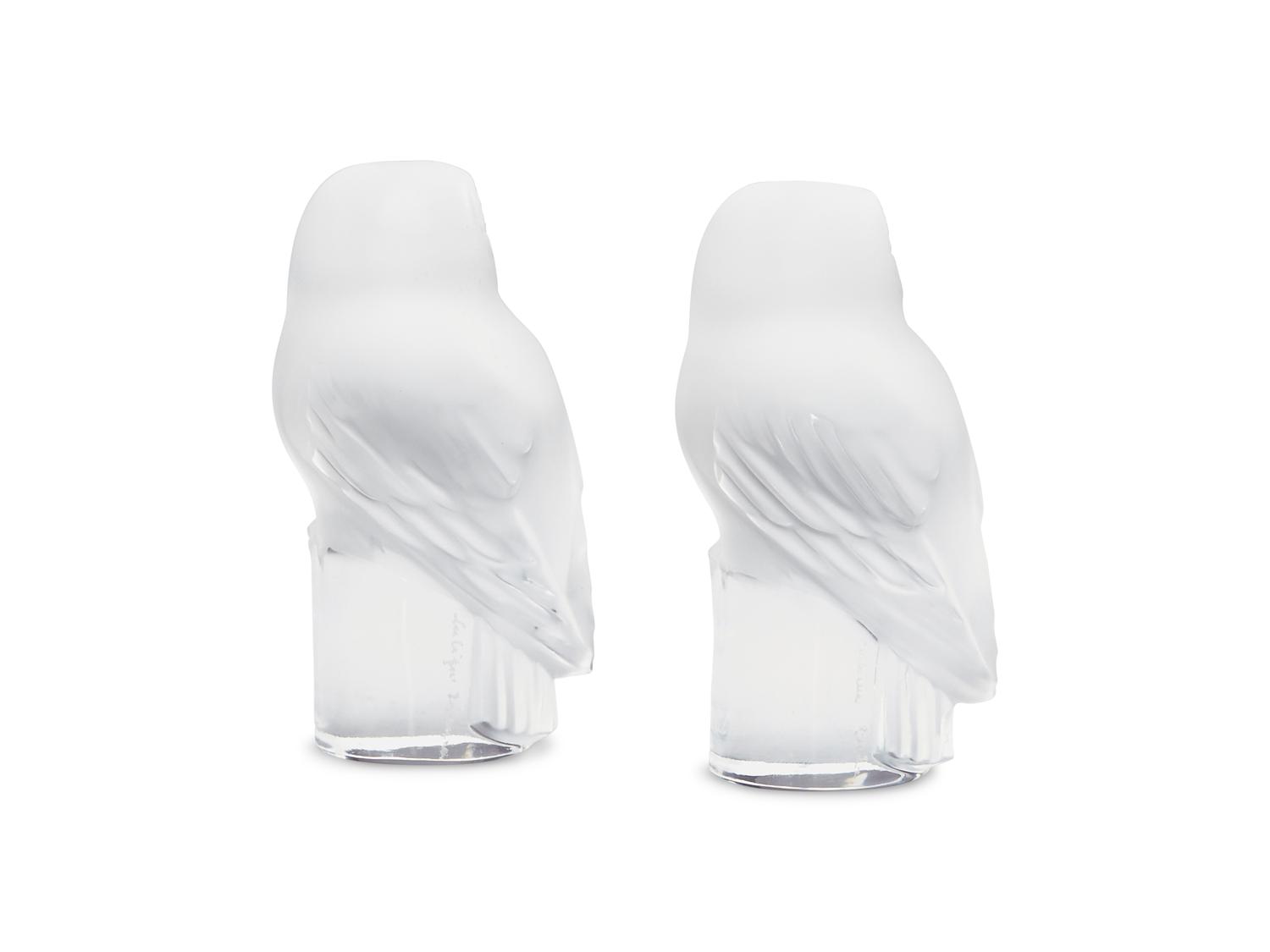 Two Lalique Chouette Glass Owl Figures