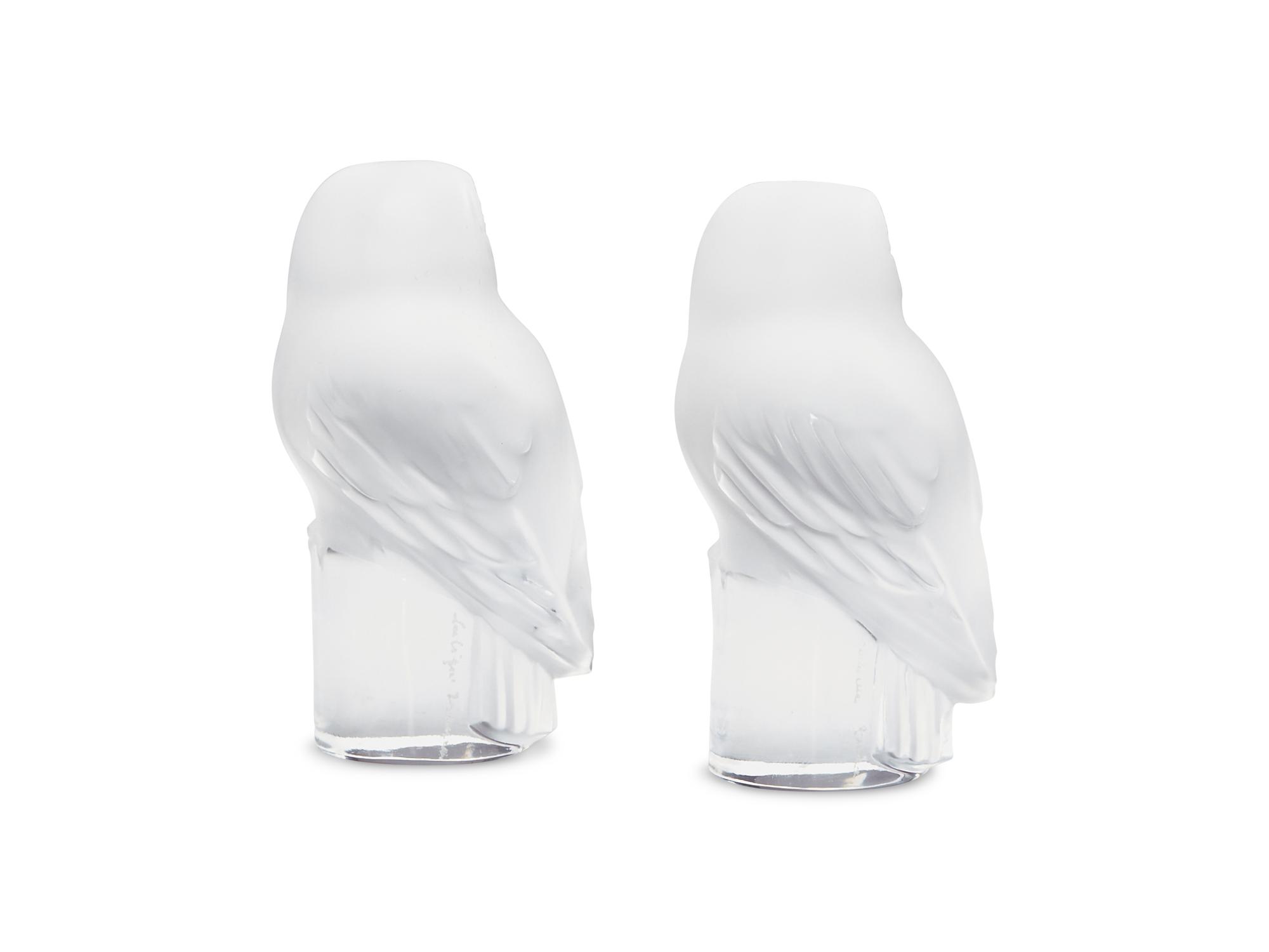 Two Lalique Chouette Glass Owl Figures