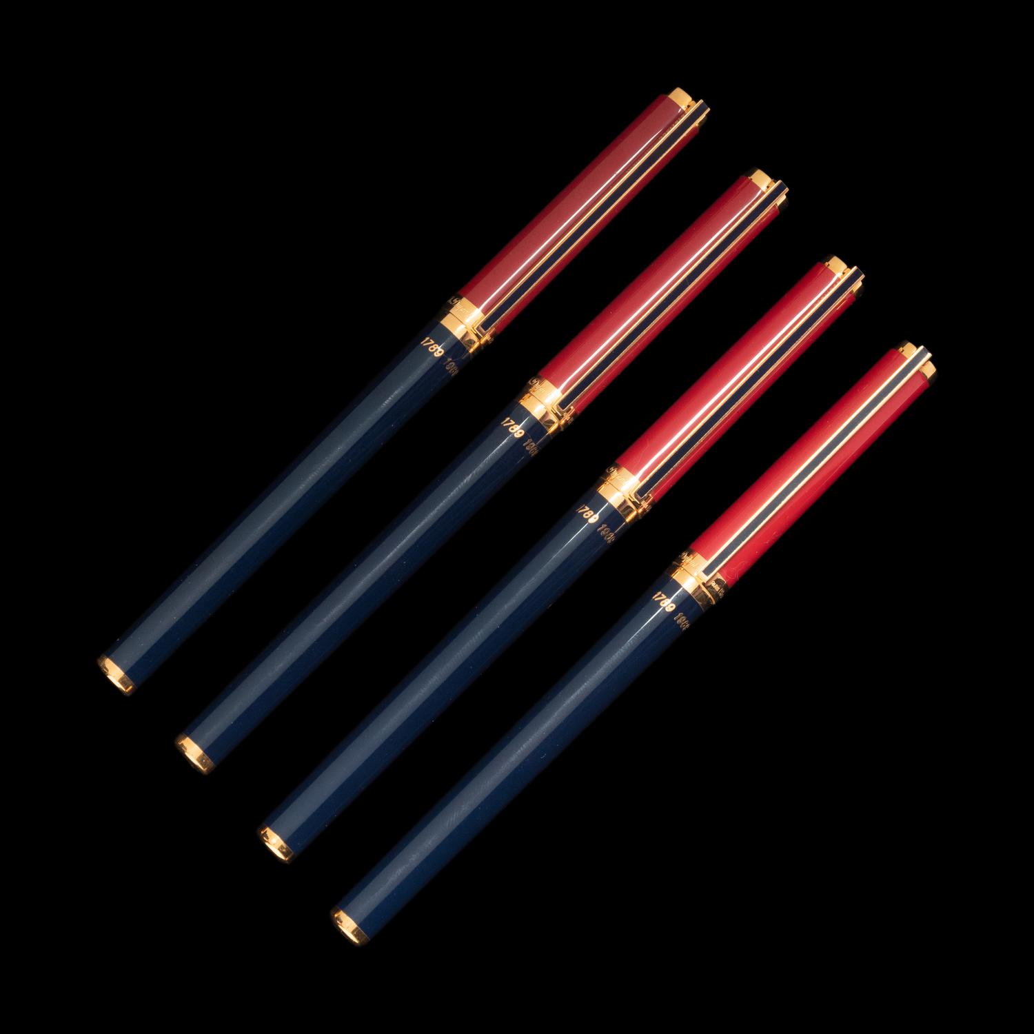 A Group of Two S.T. Dupont Limited Edition French Revolution Bicentennial: 1789-1989 Laque de Chine Fountain Pens and Rollerball Pen Sets