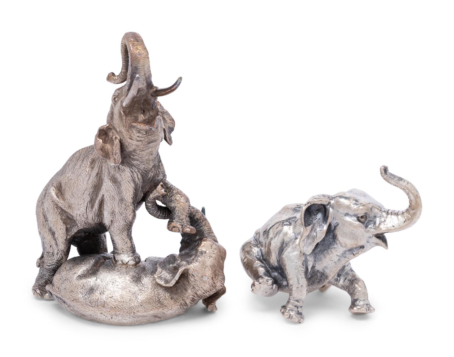 Two Italian Silvered Metal Elephant Figures