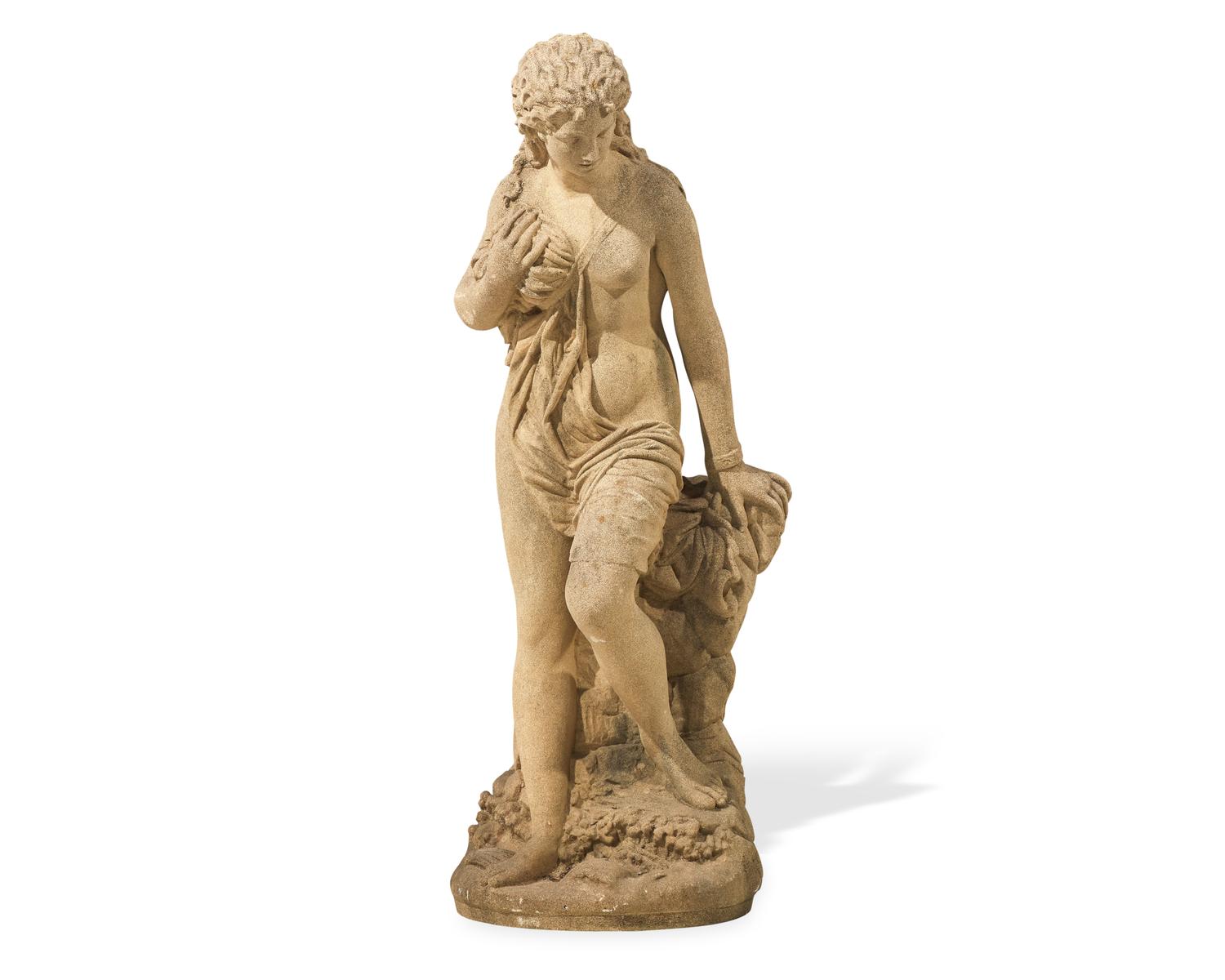 A cast stone / concrete statue of an enchained nereid, early 20th century