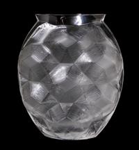 A Lalique Molded and Frosted Glass Vase, Height 10 1/2 inches.