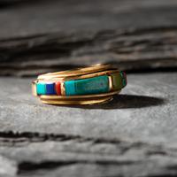 Verma Nequatewa, Sonwai (Hopi, b. 1949) — 18K Gold and Cobblestone Inlay Ring