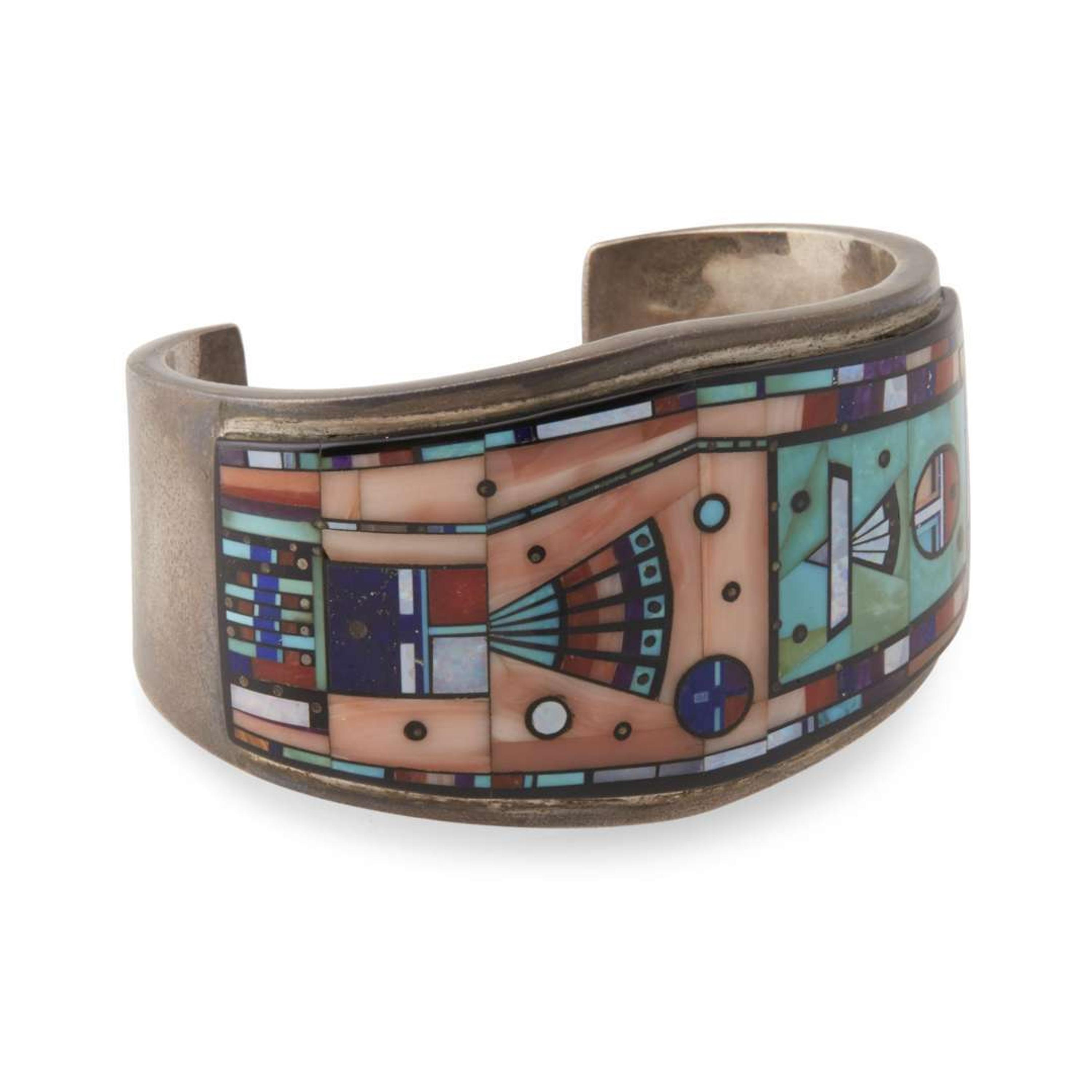 Navajo sterling silver and inlay bracelet Ervin P. Tsosie, 20th century