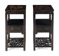 A Pair of Chinese Gilt-Decorated Black Lacquer Jardinière Stands