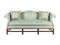 A Georgian Style Damask Upholstered Camelback Sofa