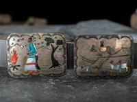 Navajo Silver Storyteller Concha Belt, with Inlay