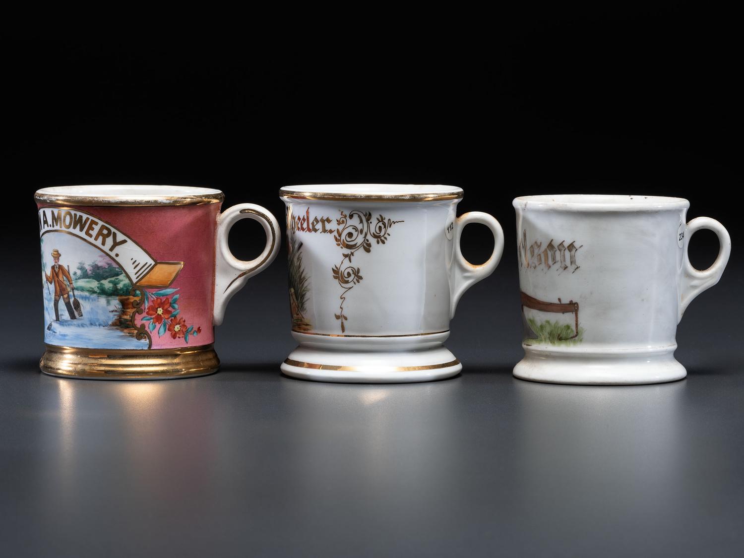 Three Porcelain Occupational Shaving Mugs