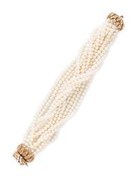 YELLOW GOLD, CULTURED PEARL, AND DIAMOND BRACELET