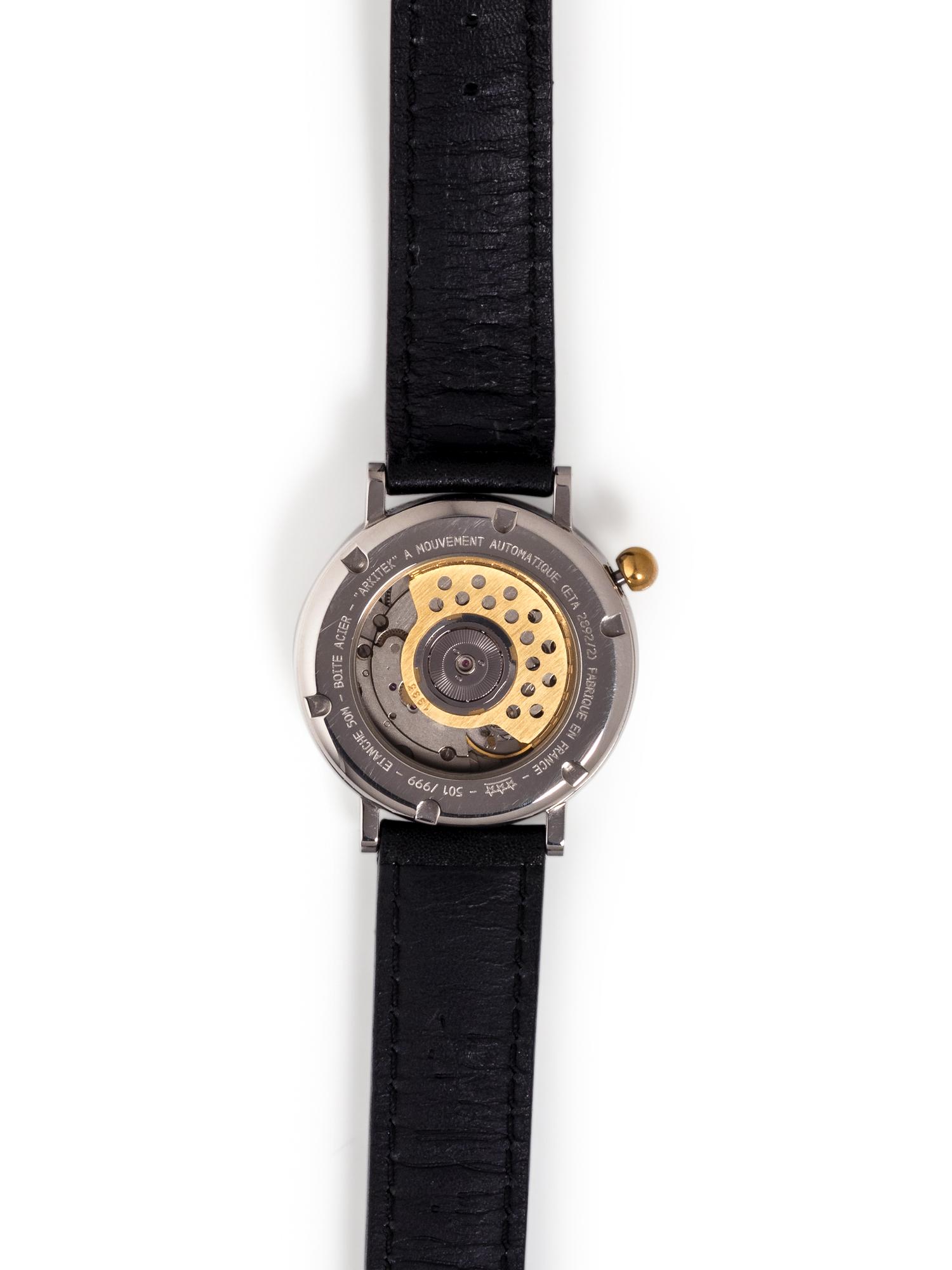 ALAIN SILBERSTEIN, STAINLESS STEEL LIMITED EDITION 'ARKITEK' WRISTWATCH