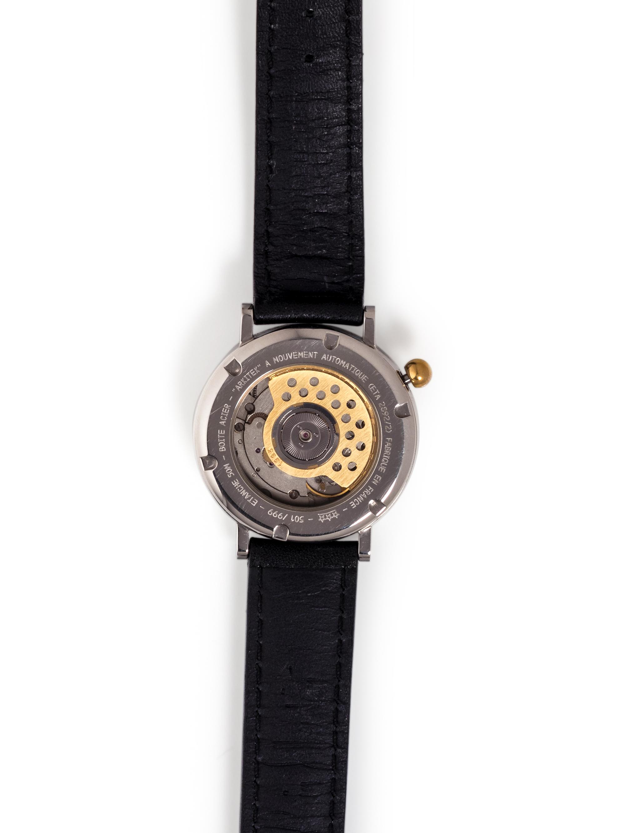 ALAIN SILBERSTEIN, STAINLESS STEEL LIMITED EDITION 'ARKITEK' WRISTWATCH