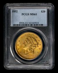 A United States 1852 Liberty Head $20 Gold Coin
