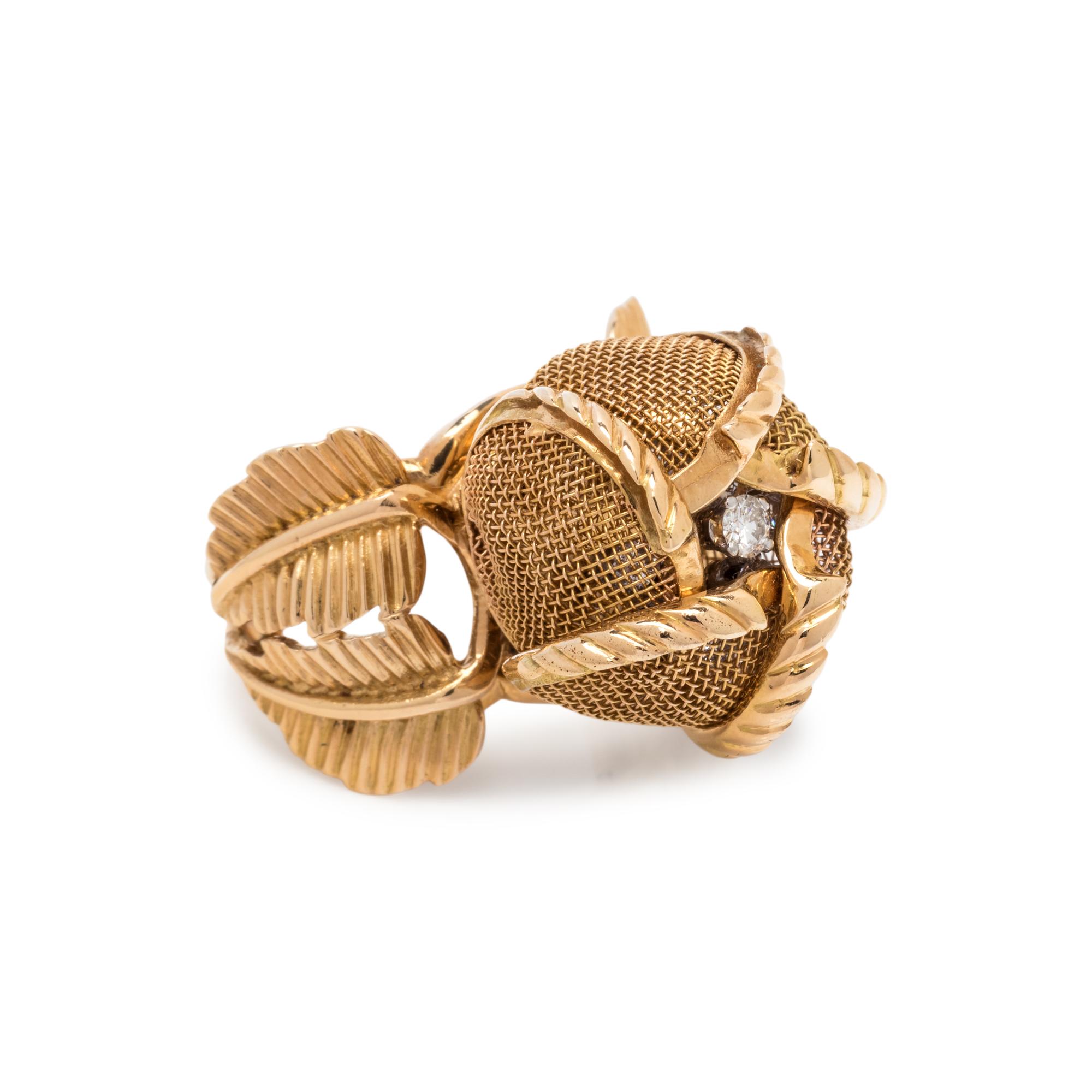 YELLOW GOLD AND DIAMOND ARTICULATED FLOWER RING