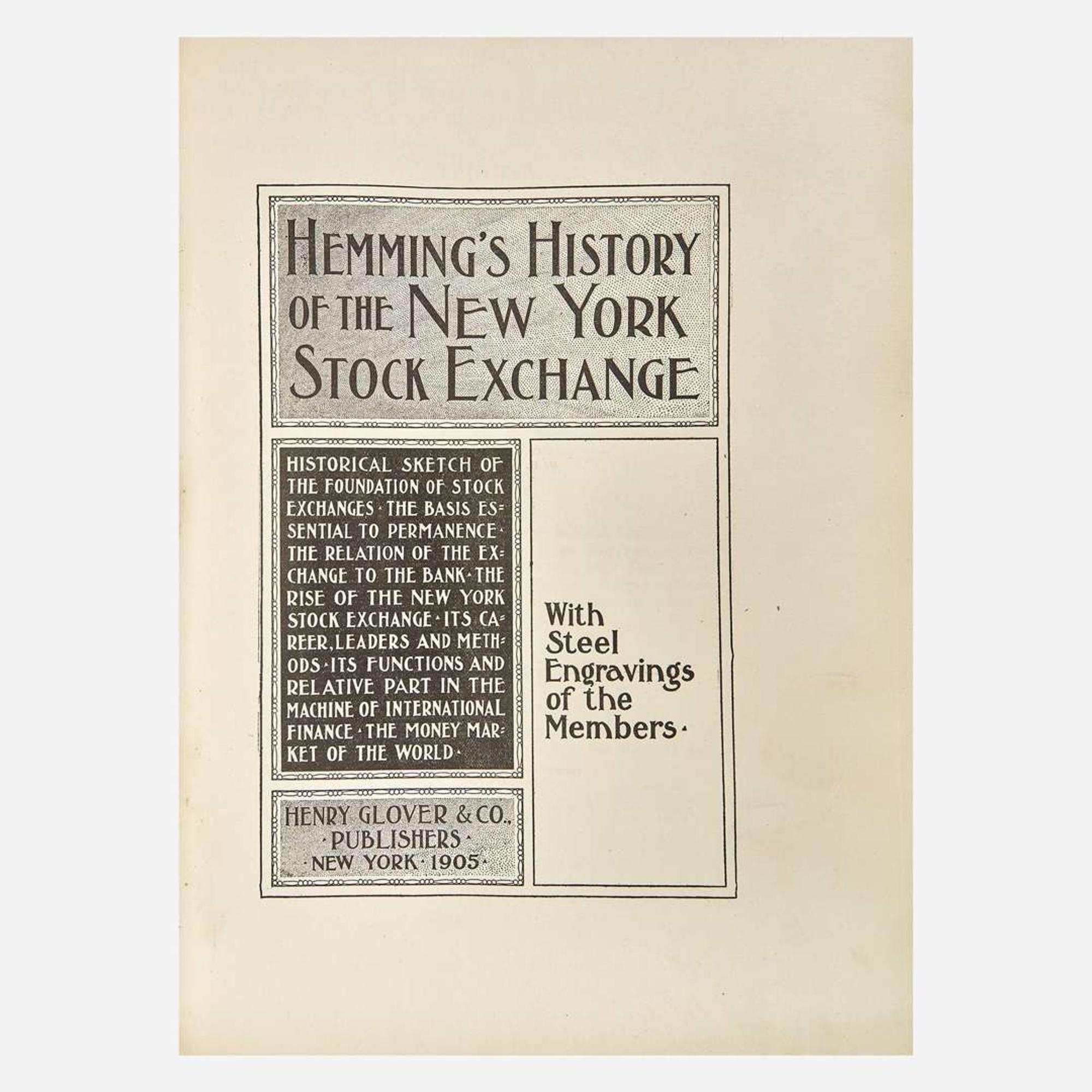 [Finance] (Hemming, Henry G.) Hemming's History of the New York Stock Exchange...
