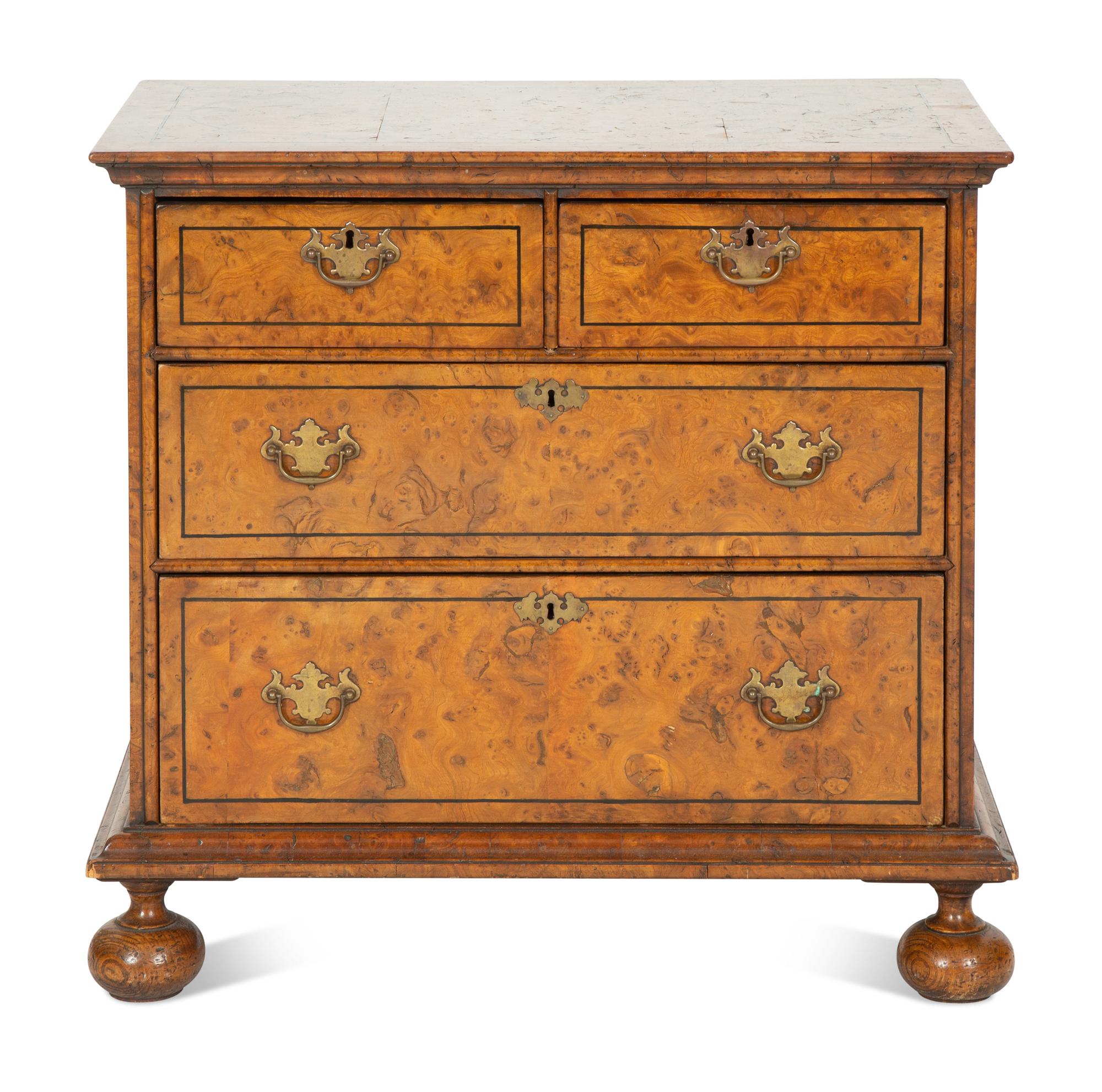 A George I Style Burl Walnut Parquetry Chest of Drawers